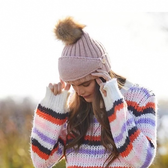 Anthropologie Faux Fur Pom  Beanie With Mask - Picture 3 of 8